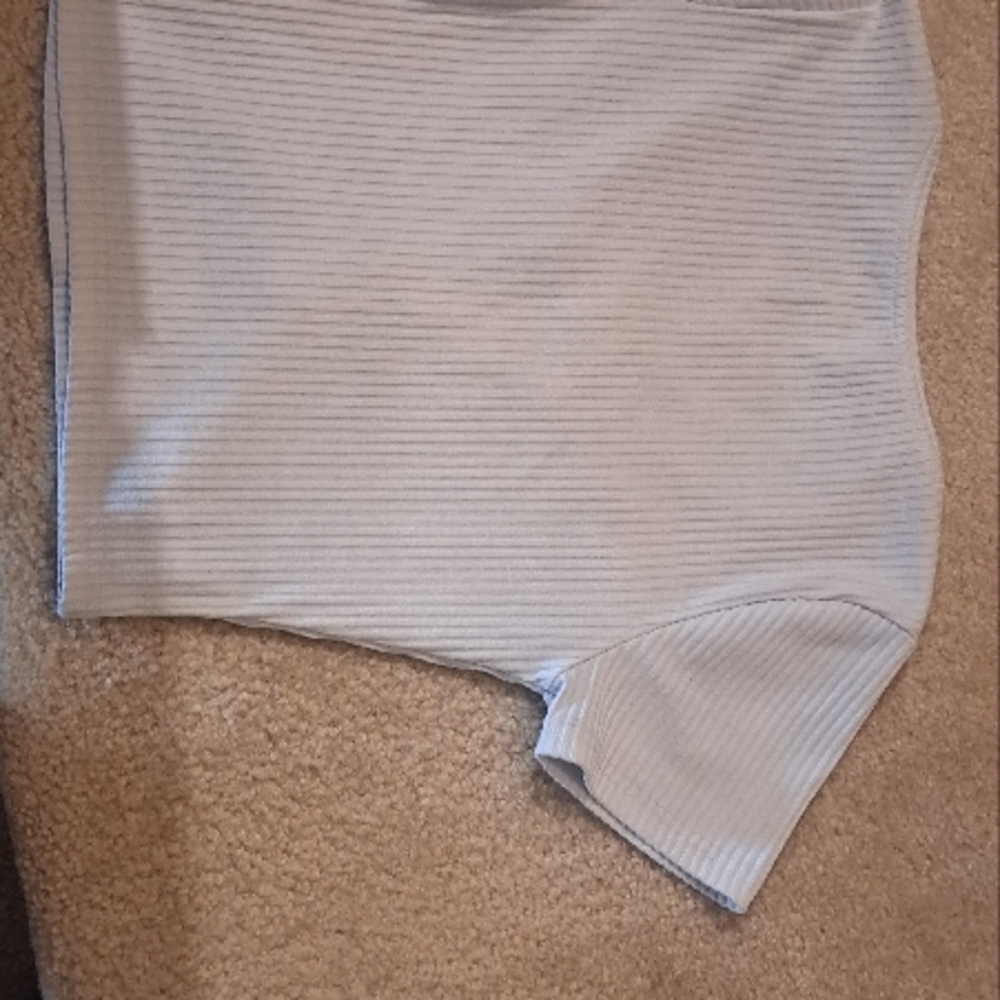 Shein Light Gray Ribbed Button-Up Top - Picture 2 of 2